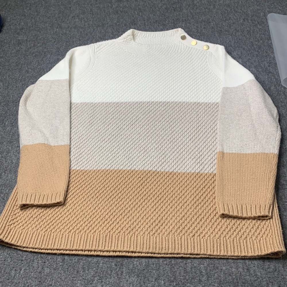 Talbots Women's Color Block Turtleneck Sweater - White, Beige, Tan
